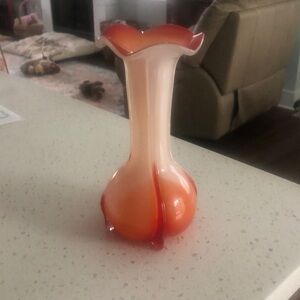 Beautiful orange and cream glass vase